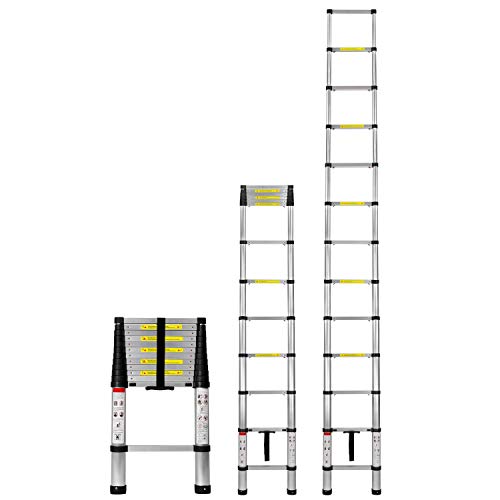 Work-It! Aluminum Telescoping Ladder 12.5 Ft - Extension Ladder with Soft Close Spring