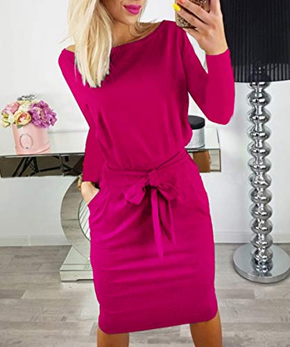 Image of PRETTYGARDEN Women's Fall Long Sleeve Bodycon Party Dress | Tie Waist, Fitted Pencil Dresses, Pockets, Spring Elegant Teacher Outfits for Work Office, Wedding, Holiday, Date Night