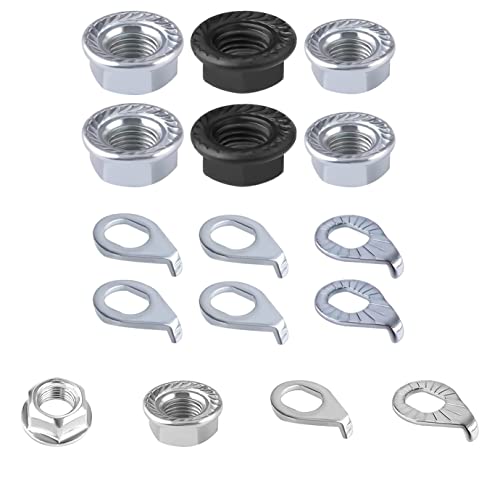 Bicycle Wheel Axle Nut And Safety Washer Kit, High Tensile Steel M8/M9.5/M10 Bike Hub Flanged Nuts Hardware Bicycle Hook Hub Parts Accessories For Front And Rear Bike Wheel Mountain Road (24 Pcs) #TOP5