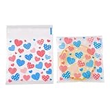 Gelirda 90 Stück herzförmige Backverpackungsbeutel aus Kunststoff, rechteckig, für Party, Lebensmittelaufbewahrung, Kekse, Süßigkeiten, Geschenk