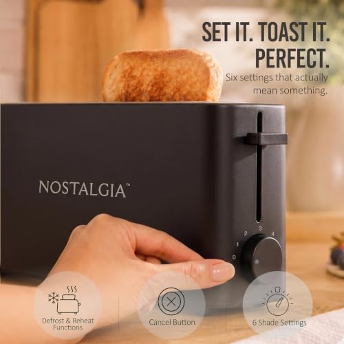 Image of Nostalgia Slim 2-Slice Toaster - Wide Slot - Space-Saving Design - Adjustable Browning Dial - 10-inch Long Slot Fits 2 Slices of Bread or Bagel Halves - Drop-down Crumb Tray - Blackberry