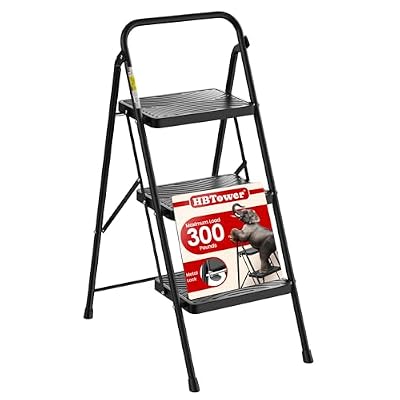 HBtower 3 Step Ladder, Step Stool with Wide Anti-Slip Pedal, Step Ladder Folding Step Stool for Adults, Lightweight Steel Portable ladders for Home Kitchen