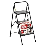 HBtower 3 Step Ladder, Step Stool with Wide Anti-Slip Pedal, Step Ladder Folding Step Stool for Adults, Lightweight Steel Portable ladders for Home Kitchen