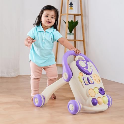 Image of Amazon Brand - Supples Baby Walker with Music, LED Lights & Handle | Push Activity Walker with Water /Sand Tank for Stability | Learning Toy for Toddlers 9+ Months | Beige & Purple