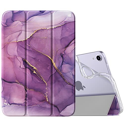 MoKo Cover compatibile con New iPad Mini 6 2021 (6a generazione 8,3'), semi-trasparente e TPU, coperchio intelligente con sveglia/sonno automatico, protezione angolare/paraurti, viola dorato