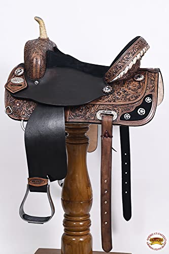 Hilason 14 Western Horse Saddle American Leather Treeless Trail Barrel Dark Brown | Horse Saddle | Western Saddle | Treeless Saddle | Barrel Saddle | Adult Saddle #TOP2