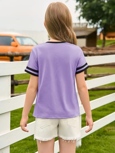 Image of Haloumoning Girls Short Sleeve T Shirts Kids Summer Crewneck Color Block Tops Fashion Tees 5-14 Years