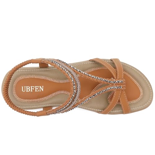 Image of UBFEN Womens Bohemian Flat Sandals With Back Strap Summer Beach Comfortable Bling