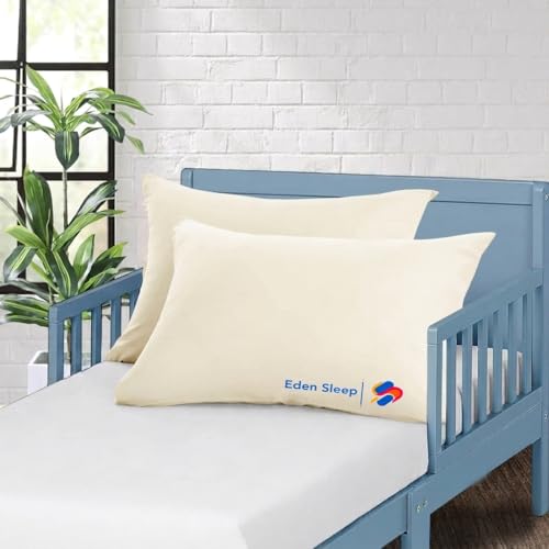 Image of Toddler Travel Baby Pillowcases, Ivory Pack of 2 Zipper Closure Pillow Cover 100% Cotton Small Pillowcase, 500 Thread Count Nersury Pillowcase 12x16 inch, Ivory Solid