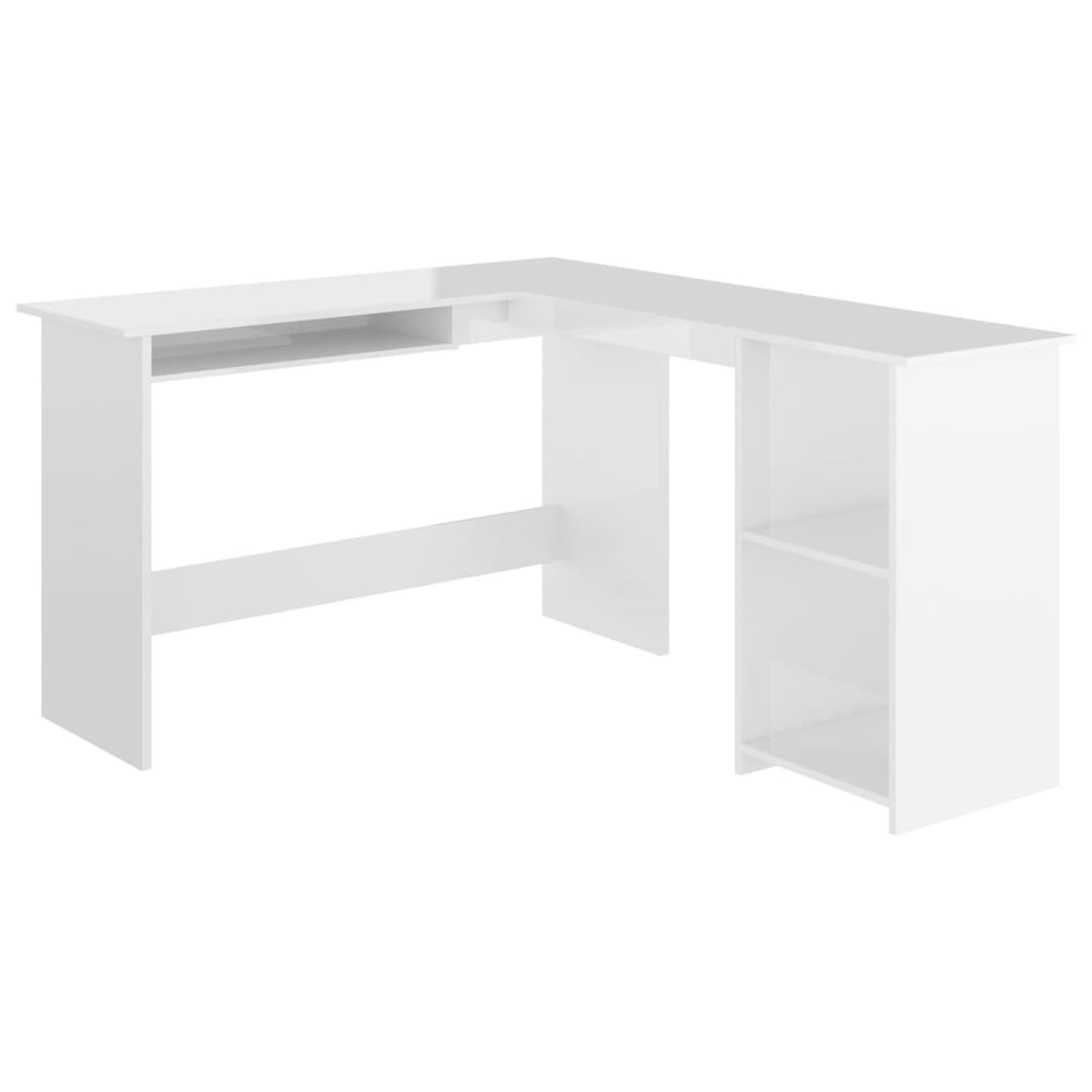Scrivania Angolare A L Bianca 120x140x75 Cm – Multistrato Con Ripiani E Piano Tastiera, Per Computer E Gaming