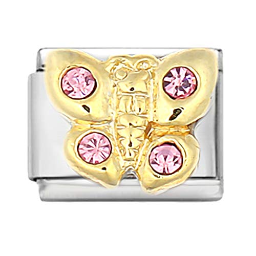 Preisvergleich Produktbild AKKi Italian Charms Armband Classic glieder Charm Italy Charm,Silber Edelstahl Links Kult modele Blume Tiere Herz für Basisarmband Glänzend matt Farbe kompatibel mit Original Strass Schmetterling N1