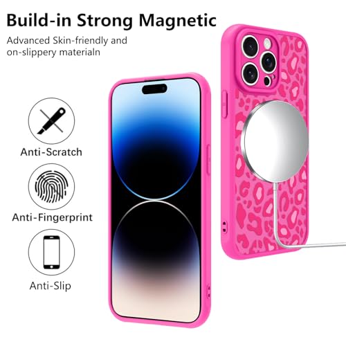 Image of KANGHAR Case for iPhone 14 Pro Hot Pink Leopard Printed Pattern | Cute Cheetah [Compatible with Magsafe] Protective Magnetic Case for Girls Women 6.1 inch