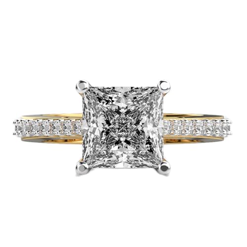 Bague moissanite princesse en argent plaqué or pour vos soirées