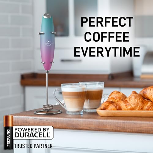 Image of Zulay Kitchen Powerful Milk Frother Wand With Duracell Batteries - Ultra Fast Handheld Drink Mixer - Electric Whisk Foam Maker for Coffee, Lattes, Cappuccino & Matcha - Double Whisk - Bubblegum