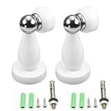 MroMax 2pcs Magnetic Door Stop Brushed White Tone Door Stopper Strong Magnetic Stainless Steel Door Catch for Hold Door Open Heavy Duty for Various Door Types, Wall & Floor Mount