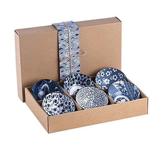 N.A. 4.5 inch Natural Healthy Japanese Ceramic Bowl soup meal Gift Set Blue and White Porcelain tableware