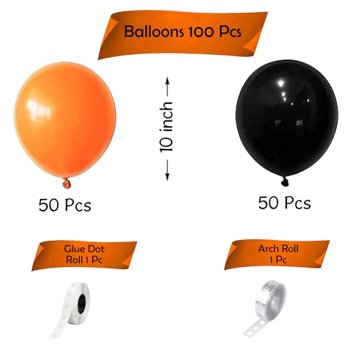 Image of Party Propz Orange Black Balloon Decoration Kit - Pack of 102 Balloons with Arch Roll & Glue Dots | Orange's Balloons for Decoration | Orange Theme Birthday Decoration (Latex)