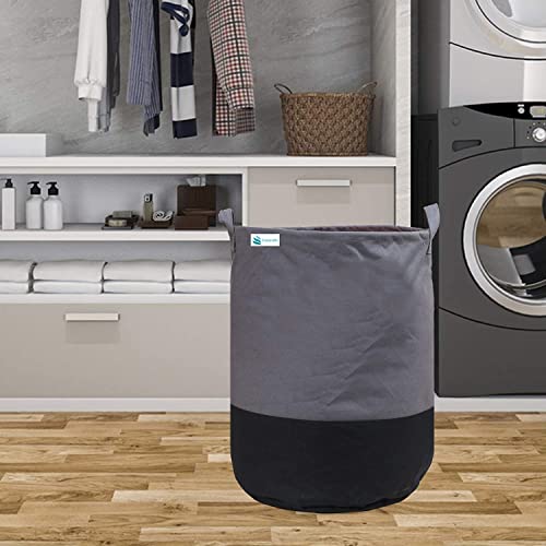 Image of 45L Non-Woven Laundry Bag | Foldable Clothes Storage Basket with Handles | Durable Collapsible Laundry Hamper for Dirty Clothes, Toys & Home Organization (Grey & Black) (Pack of 1)