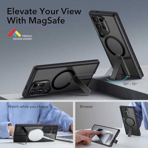 ESR for Samsung Galaxy S24 Ultra Magsafe Case with Kickstand, Wireless Charging Compatible with Magnetic, 3 Stand Modes, Military-Grade Protection, Shockproof Case Slim Fit for S24 Ultra, Black