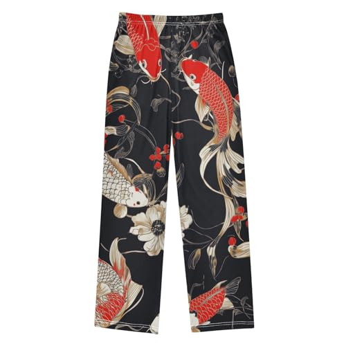 ZZXXB Carp and Flowers Boys Long Pants Soft Trousers Elastic Waist Kids Lounge Bottoms with Pockets S-XL2