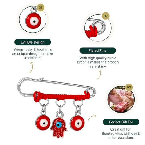 Red Hamsa Protection Charm Pin - Evil Eye Jewelry for Women, Babies, Infants & Toddlers - Evil Eye & Hamsa Symbolism Pin - Red String Amulet for Good Luck & Energy - Fits Stroller and Blanket - 1.5 cm2