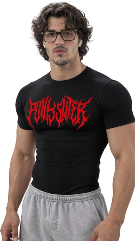 Mens Gym Compression T-Shirt | Polyester Half Sleeve Sports Wear and Rash Guard for Training Workout and Athletic Activewear | Black-picture-43