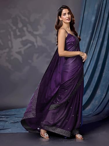 Image of TRENDMALLS Women's Rangoli Silk Embroidery Siroski Work Double Shade Saree with Blouse Piece