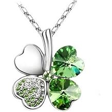 Jorzer Four Leaf Necklace Emerald Jewellery for Women Four Leaf Necklace Lucky Crystals Pendant Necklaces Four Leaf Jewellery for Party Green