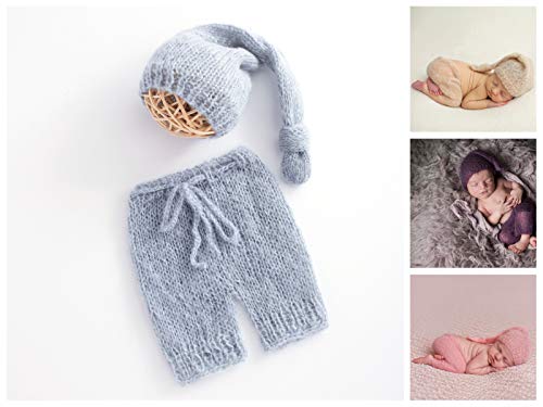 Image of ARLAYO Newborn Photography Props Girls Handmade Mohair Hat and Pants Baby Outfits (Gray)