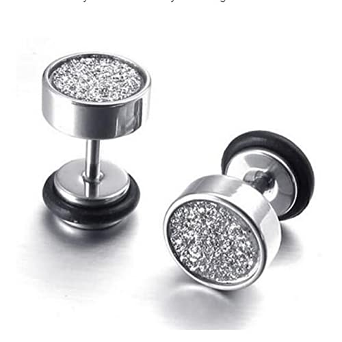 ™ Punk Mens 8mm Steel Carbon Fiber Fake Cheater Ear Plugs Earrings Silver-image-5