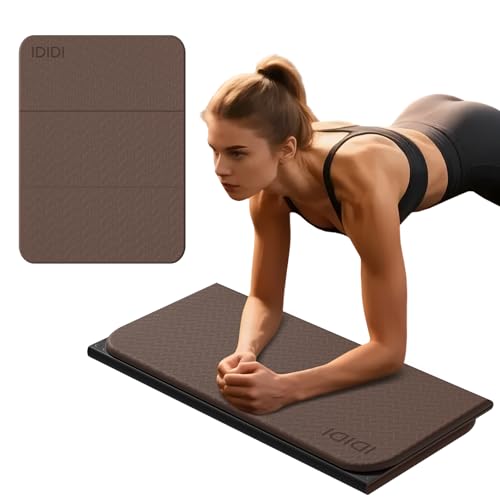 Foldable Exercise & Yoga Pad for Gym or Home Use, 1.2" Thick Eco-Friendly Kneeling Pad & 14"x24" Push Up Mat for Man Woman Kids, Non-Toxic POE Kids Play Mat, Lightweight Gym Cushion for Yoga, Pilates (Dark brown+black)