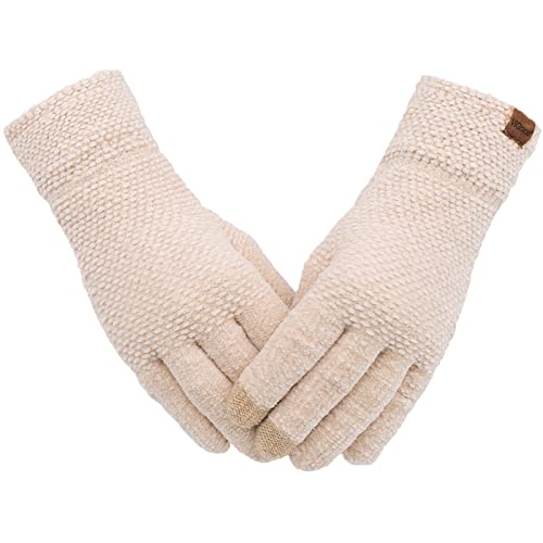 ViGrace Winter Touchscreen Gloves for Women Chenille Warm Knit with 3 Touch Screen Fingers Texting Elastic Cuff Thermal Glove