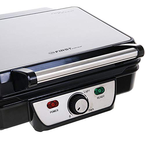 TZS First Austria Elektro-Tischgrill | Grillplatte für Fleisch & Gemüse | Kontaktgrill mit Antihaftbeschichtung | regelbares Thermostat | 1800 W