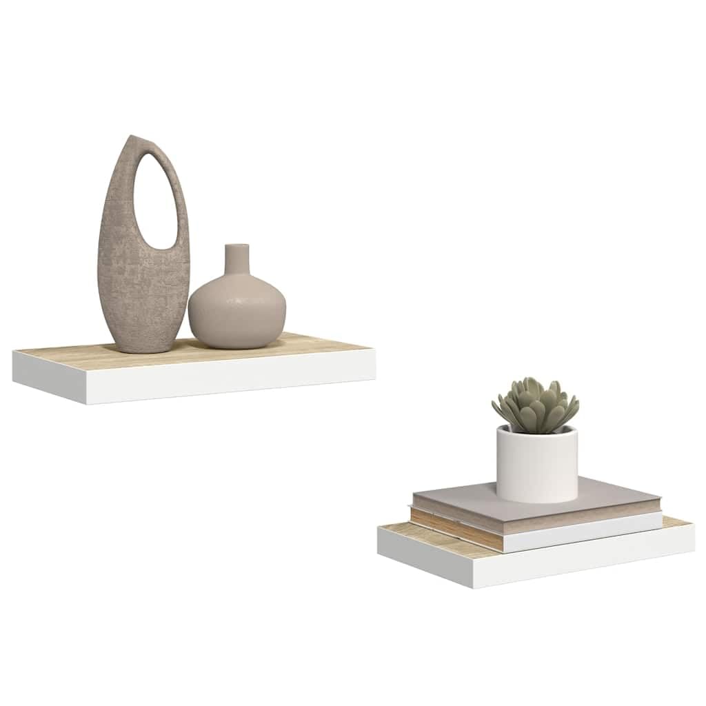 2 estantes flotantes de roble y blanco, estantes flotantes de pared de MDF con marco de metal, 40 x 23,5 x 3,8 cm, soporte invisible para salón, dormitorio, oficina