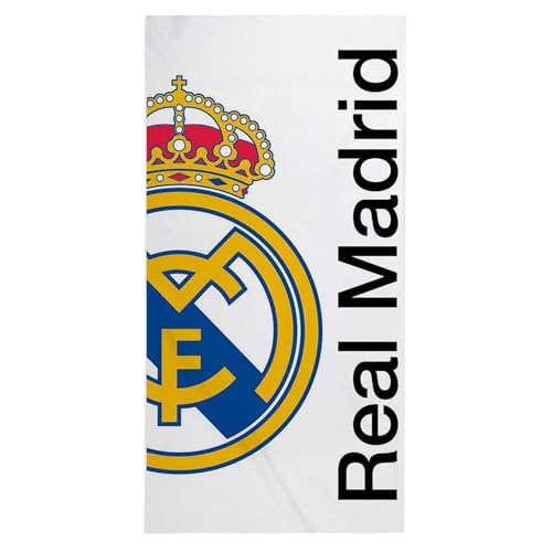 Toalla Real Madrid – Toalla Oficial con Diseño Exclusivo, Escudo y Colores del Club, Ideal para Playa, Piscina, Baño o Deporte, Accesorio Práctico para Aficionados al Fútbol