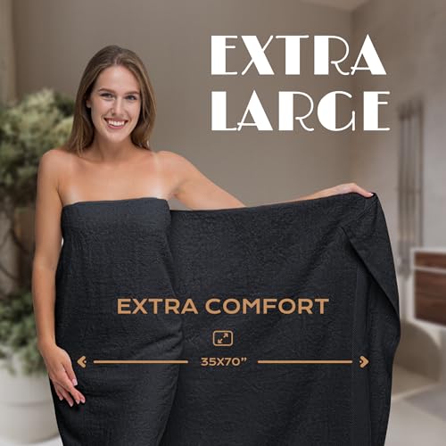 Image of White Classic Luxury Soft Bath Sheets Set - 650 GSM Cotton Luxury Bath Towels Extra Large 35x70 | Highly Absorbent and Quick Dry | Hotel Quality Extra Large Towels Oversized, Black, 2 Pack