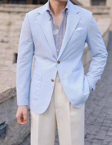 VENNYNG Men's Seersucker Suit Jacket Blazer Spring Summer Sport Coat Grooms Slim Fitted Wedding Formal Lightweight4