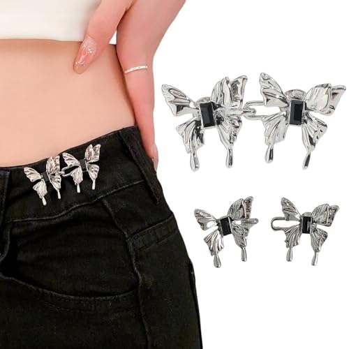 Image of 2 Sets Jeans Tightening Clips, Jeans Adjustable Pins for Women, Alloy Butterfly Adjustable Jeans Button Pins for Loose Pants and