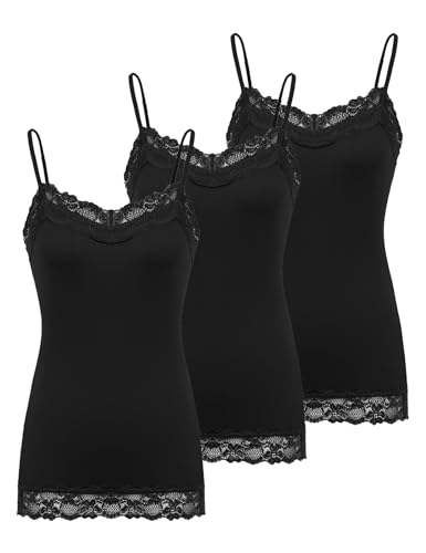 Image of Kate Kasin Women's Adjustable Spaghetti Strap Lace Trim Cami Tunic Tank Top 3PACK
