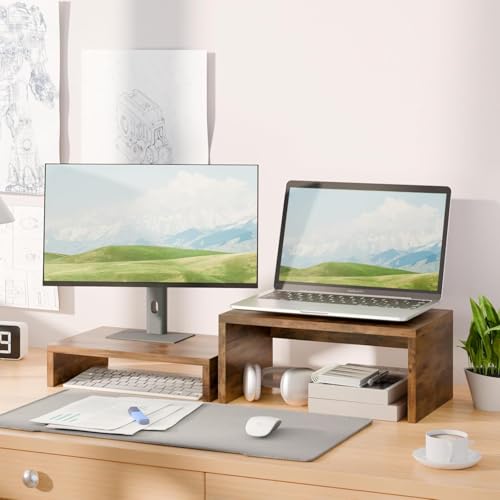 Image of Higher Monitor Stand Riser, Wood Monitor Riser with Storage for Desk Small Monitor Stand TV /Screen /PC /Laptop Riser Computer Stand Desktop Shelf (Brown)