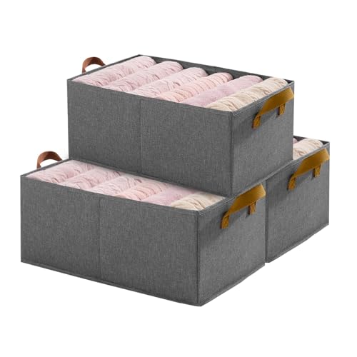 Excefore 3 Pack Clothes Storage Boxes, Foldable Box With Handles, Fabric Basket, Suitable For Toys, Clothes, Office Products And Other Sundries (45X27X20 Cm, Grey)