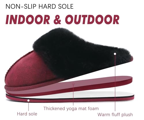 Image of KuaiLu Womens Cozy Memory Foam Slippers Ladies Fuzzy Faux Fur Lined Warm Arch Support House Shoes Slip on Comfy Winter Scuff Indoor Outdoor Rubber Hard Sole