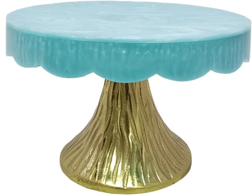 Image of Blue Resin Stylish Vintage Turquoise & Gold Cake Stand for Weddings, Birthdays, and Parties - Elegant Dessert Display
