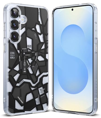 Image of Ringke Fusion Design Compatible with Samsung Galaxy S25 Plus Case Cover Hard Graphic Designed Back Soft Flexible TPU Bumper Scratch Resistant Natural Form Galaxy S25 Plus Back Cover - Seoul Map Black