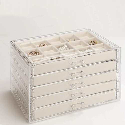GUOER 5 Drawers Clear Jewelry Box for Women and Girls,...