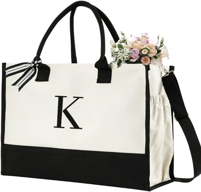 Aucuu Bolso De Playa, Grande Impermeable Con Cremallera Bolso De Hombro, Bolsa De Playa De Lona Inicial Personalizada, Bolsa De Asas De Regalo Monogramada Para Las Mujeres