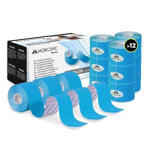 Mobiclinic®, Pack 12 uds. Kinesiotape, Venda neuromuscular adhesiva, 5m x 5cm, Esparadrapo deportivo, Alivio dolor muscular, Vendaje kinesiológico, Cinta kinesiológica, Face Tape, Azul