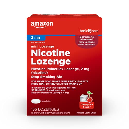 Amazon Basic Care Mini Nicotine Polacrilex Lozenge 2 mg Cherry Ice Flavor Stop Smoking Aid Reduces Nicotine Cravings 135 Count