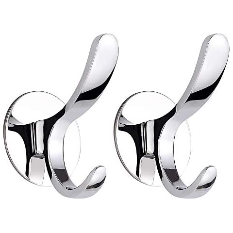 Hoomtaook Door Hooks for Bedrooms Coat Robe Hook Single Towel Hook Self No-Punch Accessories Wall Hooks Polished SUS304 Stainless Steel No Drills Hooks for Bathroom Kitchen Organizer Towel, 2 Pack Cover