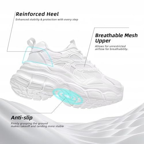 Image of Womems Walking Shoes Running Tennis Fashion Sneakers Athletic Gym Workout Comfortable Breathable Lightweight White